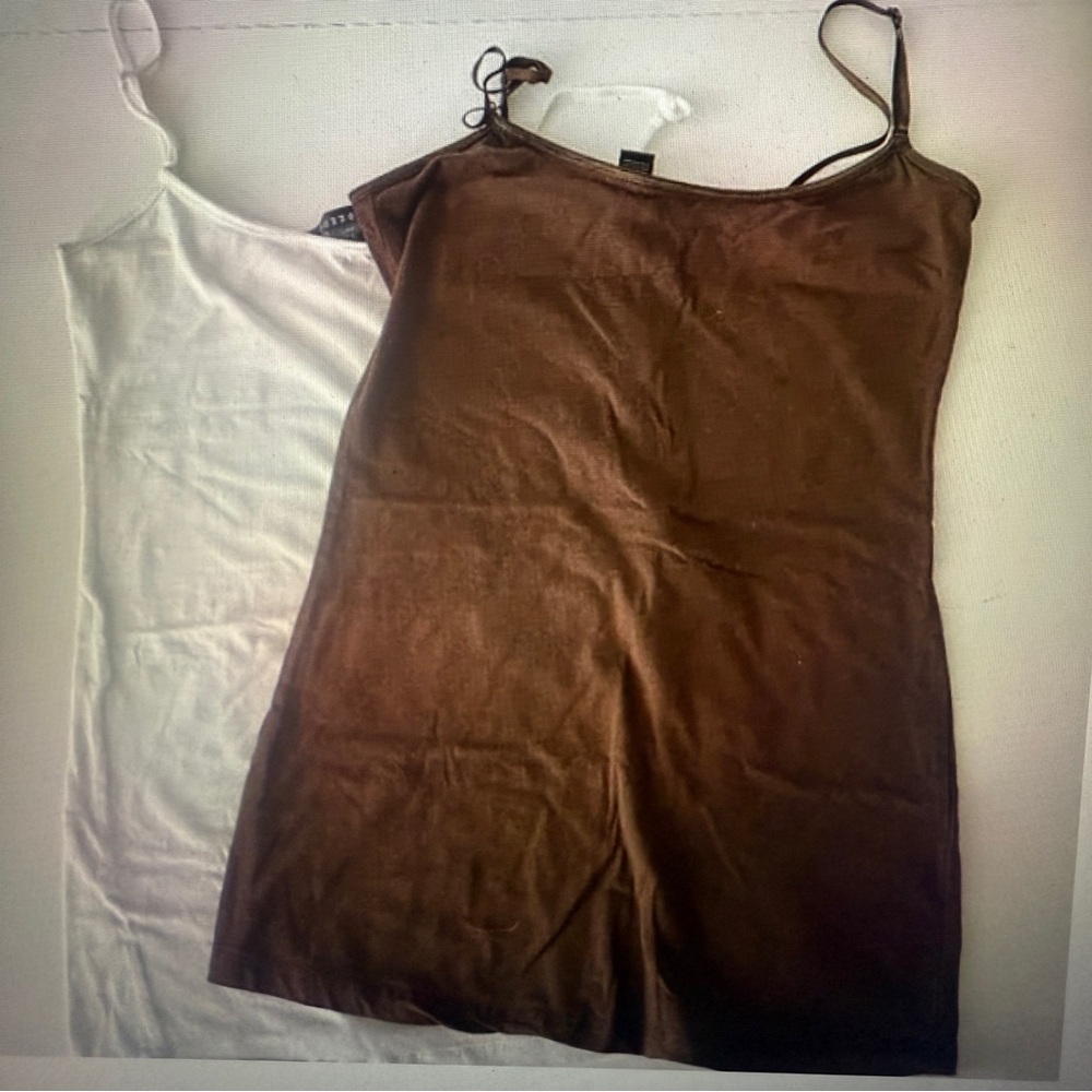 BOZZOLO Woman Tank Top White Brown Spaghetti Strap Cami Size L Set of 2